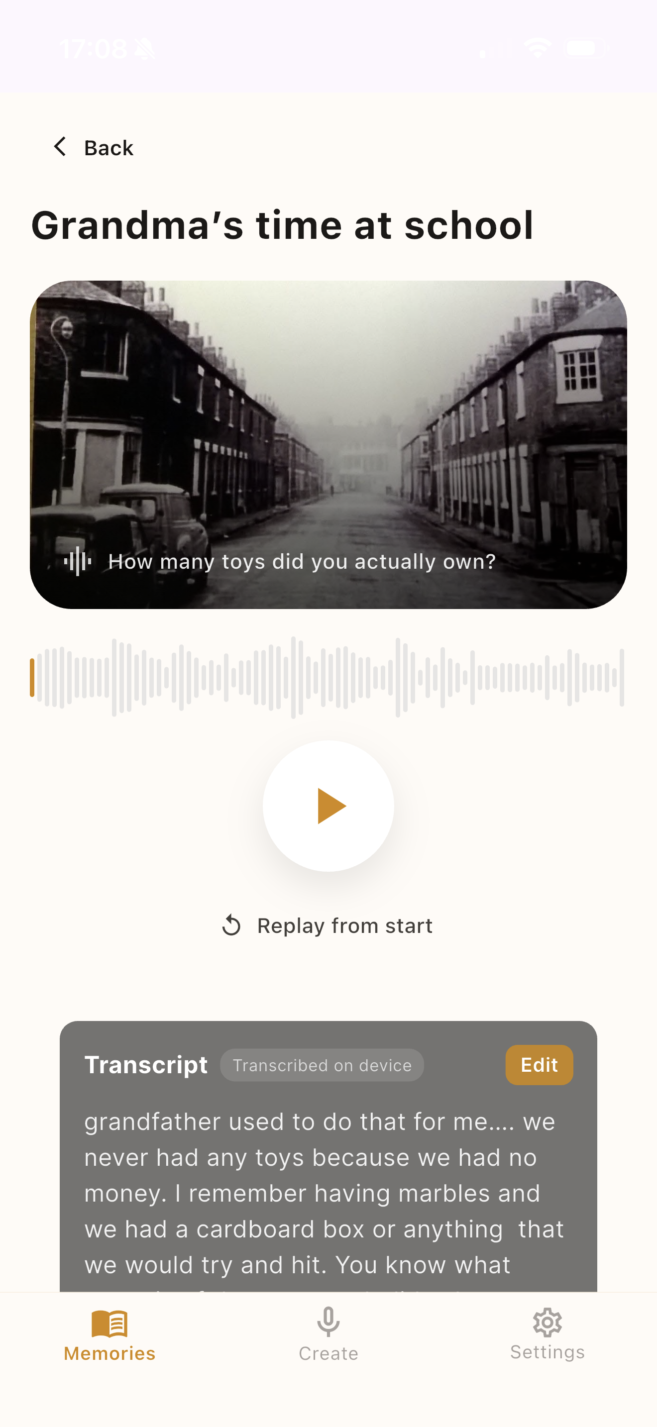 Memory detail — Grandma's time at school